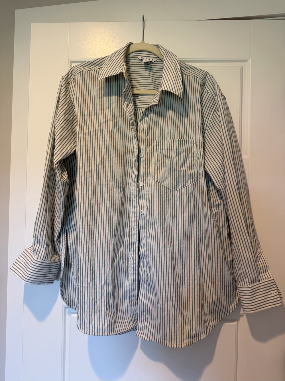 Athleta Striped Button-Down Shirt - White & Navy